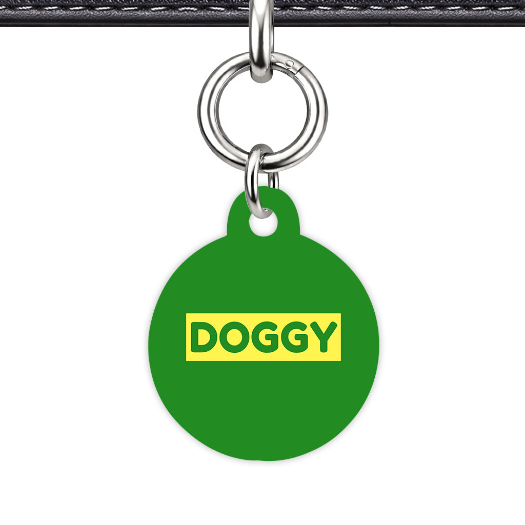 Forest Green & Lemon Circle Shape Silver Ring Classic Pet ID Tag