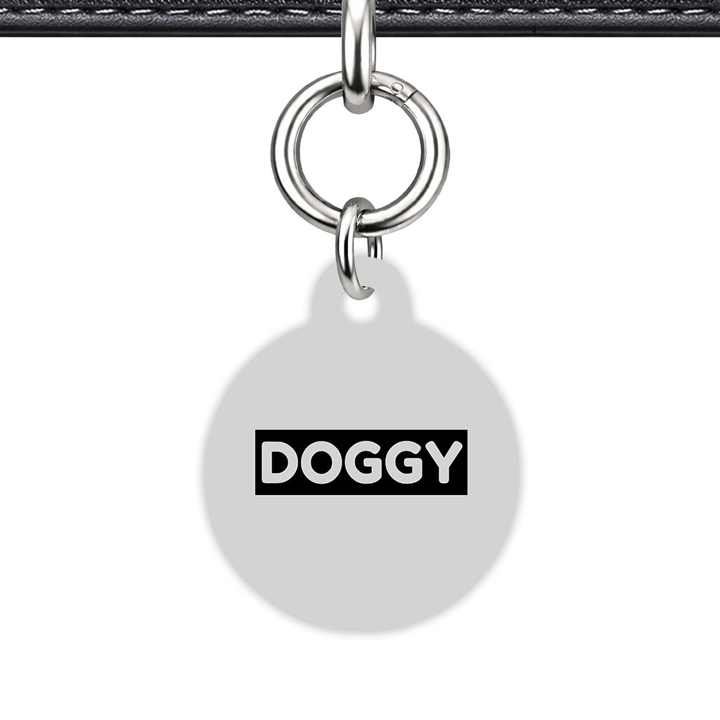 Light Grey & Black Circle Shape Silver Ring Classic Pet ID Tag