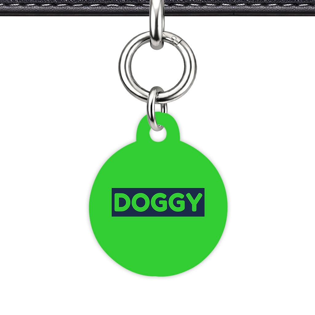 Lime & Navy Circle Shape Silver Ring QR Smart Pet ID Tag