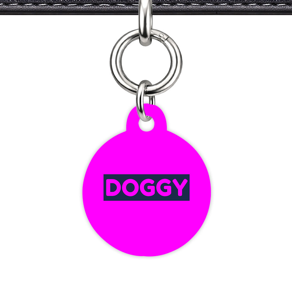 Magenta & Navy Circle Shape Silver Ring Classic Pet ID Tag