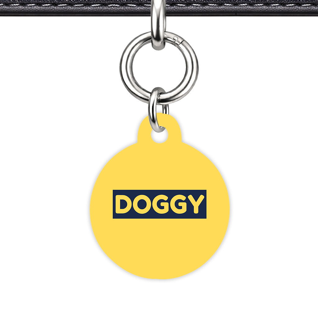 Mustard & Navy Circle Shape Silver Ring QR Smart Pet ID Tag