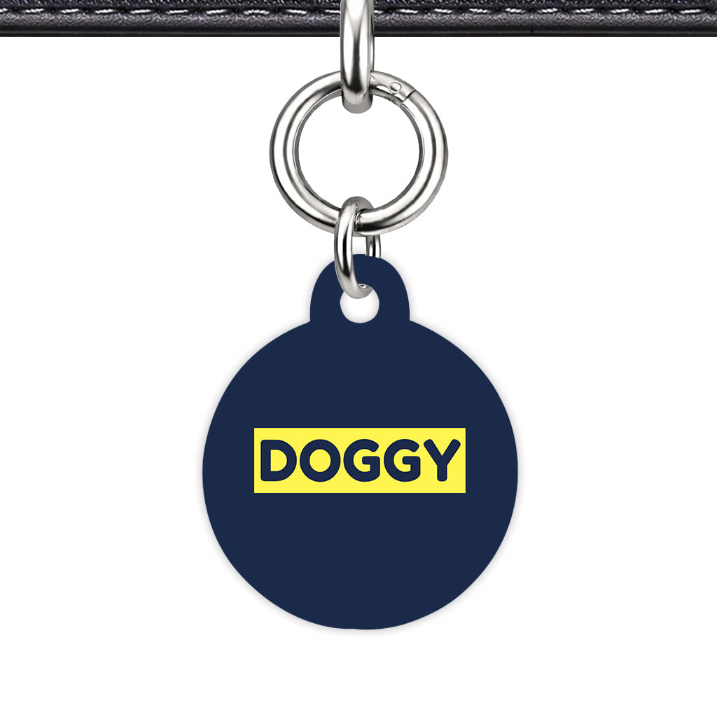 Navy & Lemon Yellow Circle Shape Silver Ring QR Smart Pet ID Tag
