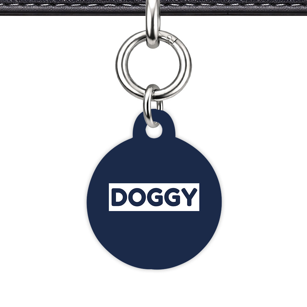 Navy & White Circle Shape Silver Ring QR Smart Pet ID Tag