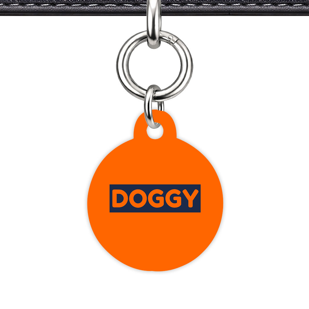 Orange & Navy Circle Shape Silver Ring QR Smart Pet ID Tag