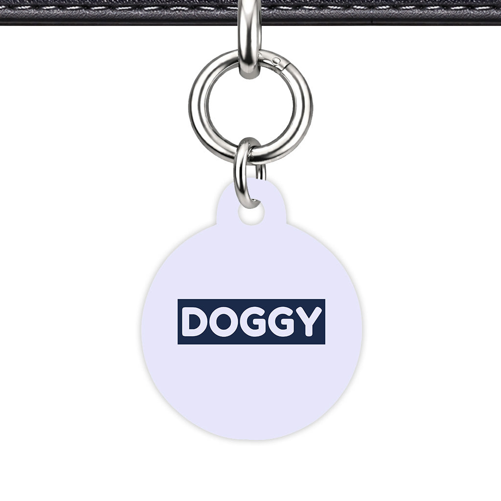 Pale Lavender & Navy Circle Shape Silver Ring Classic Pet ID Tag