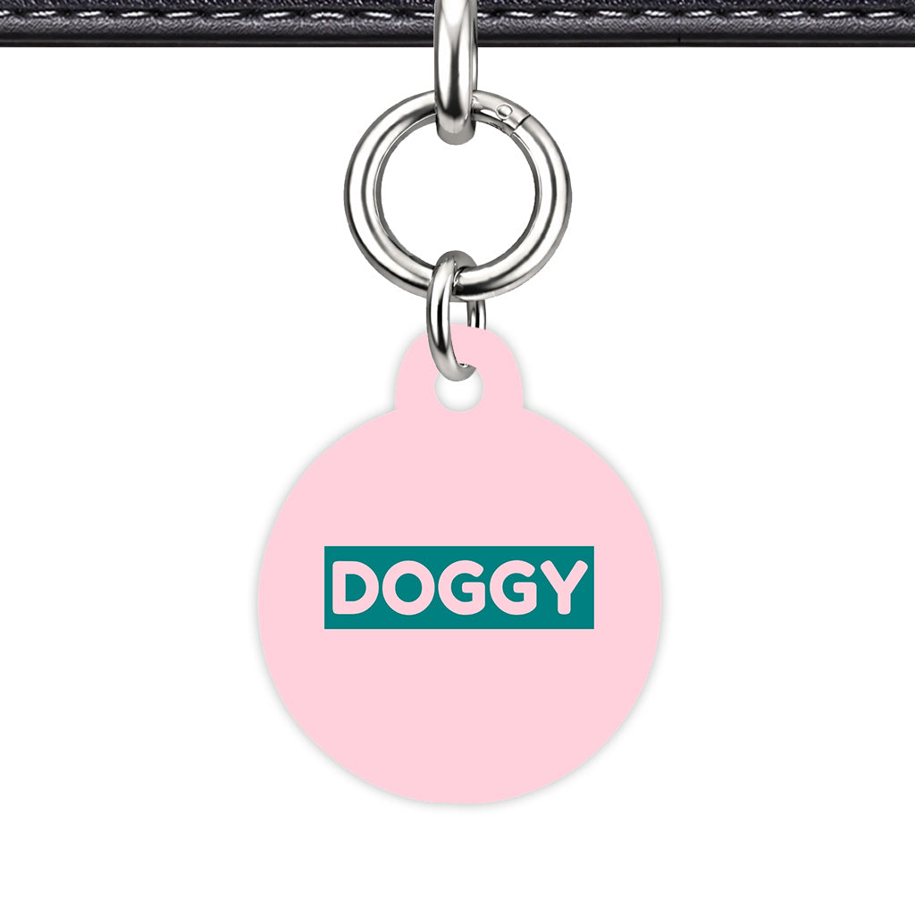 Pale Pink & Teal Circle Shape Silver Ring Classic Pet ID Tag