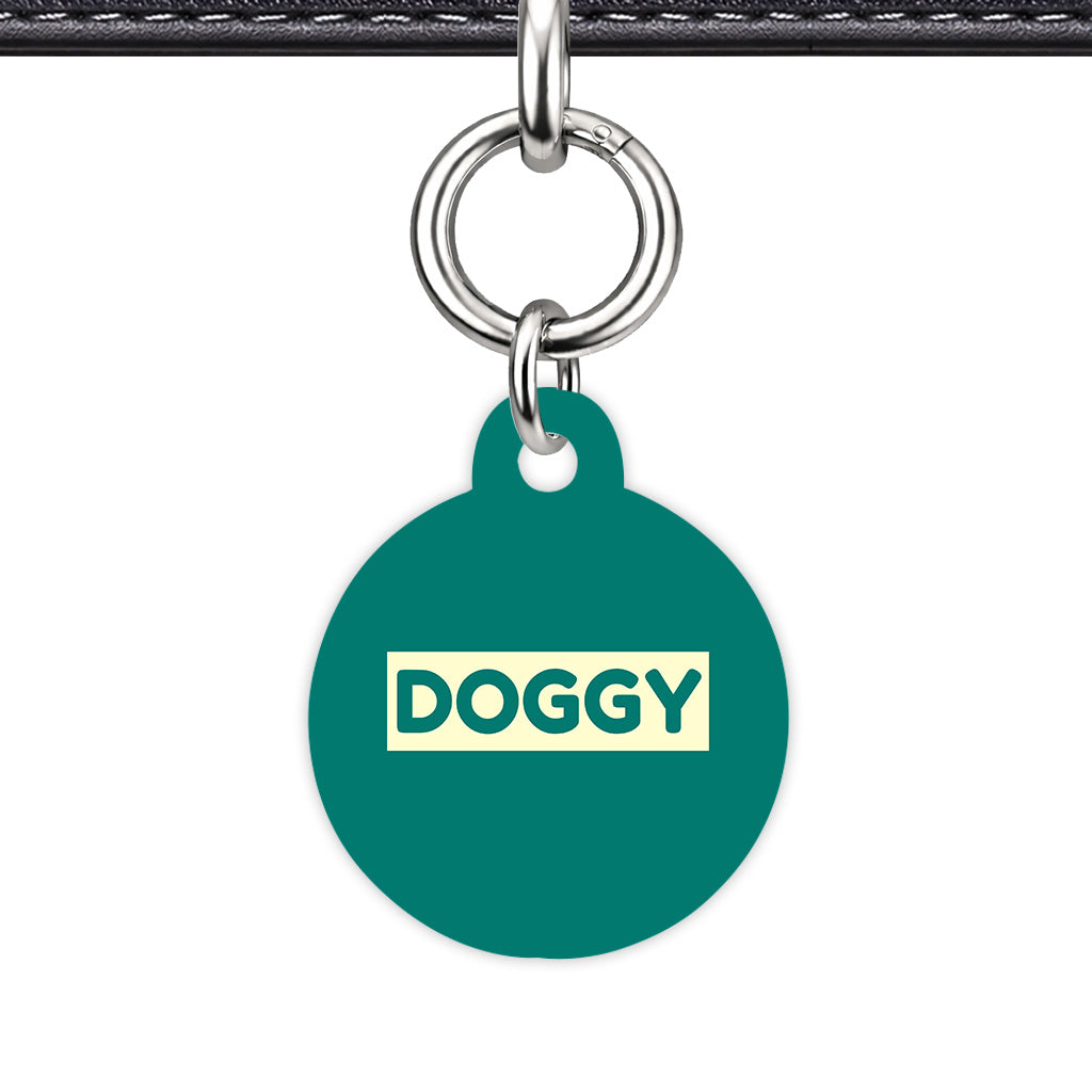 Pine Green & Cream Circle Shape Silver Ring QR Smart Pet ID Tag