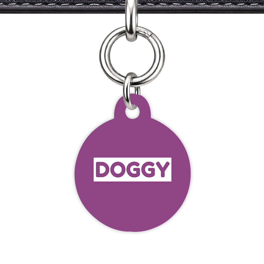 Plum & White Circle Shape Silver Ring Classic Pet ID Tag