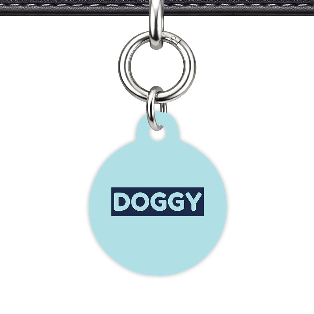 Powder Blue & Navy Circle Shape Silver Ring QR Smart Pet ID Tag