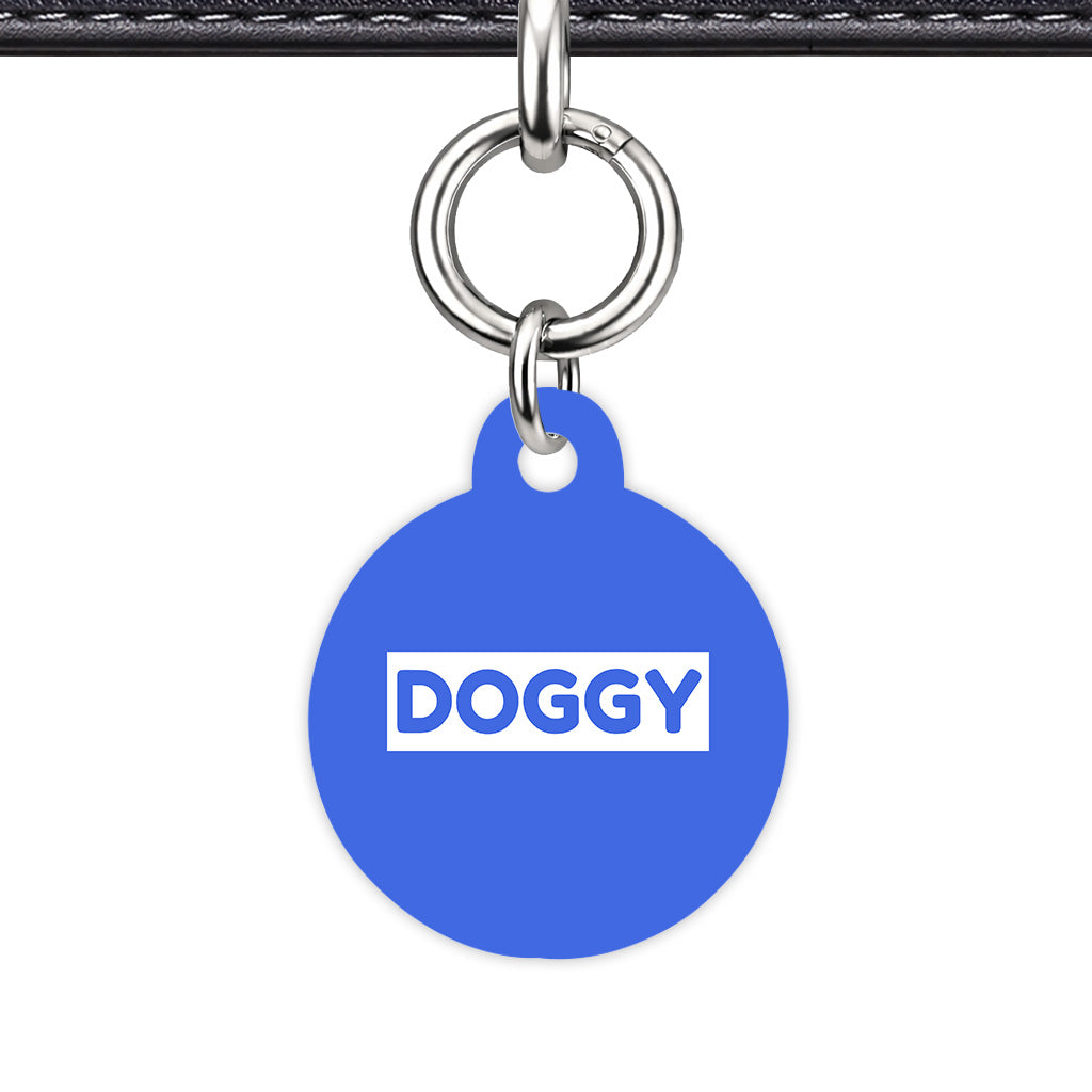 Royal Blue & White Circle Shape Silver Ring QR Smart Pet ID Tag