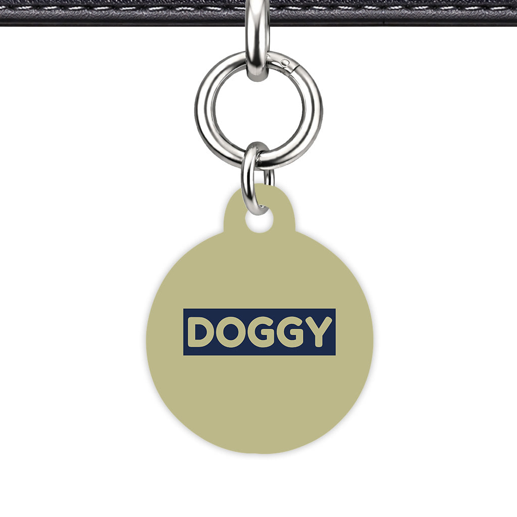 Sage & Navy Circle Shape Silver Ring QR Smart Pet ID Tag