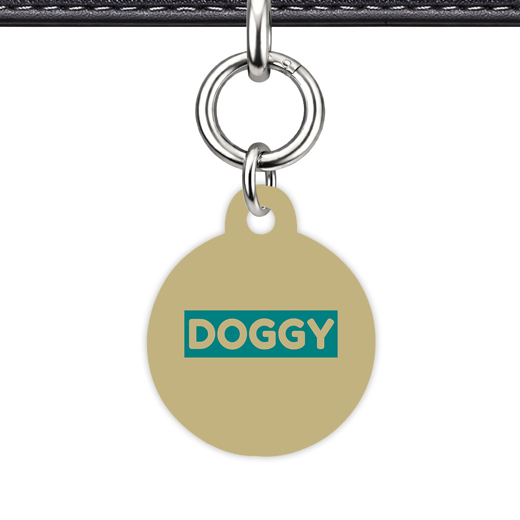 Sand & Teal Circle Shape Silver Ring Classic Pet ID Tag