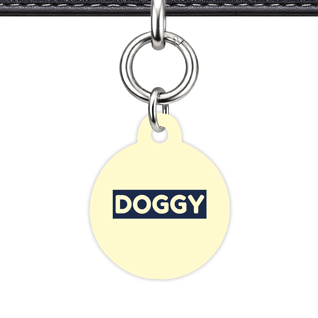 Soft Lemon & Navy Circle Shape Silver Ring Classic Pet ID Tag