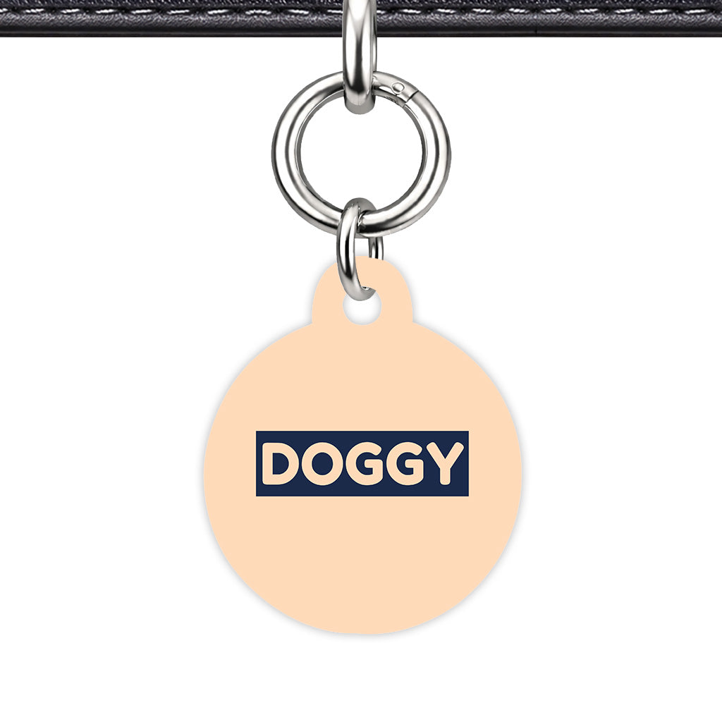 Soft Peach & Navy Circle Shape Silver Ring Classic Pet ID Tag