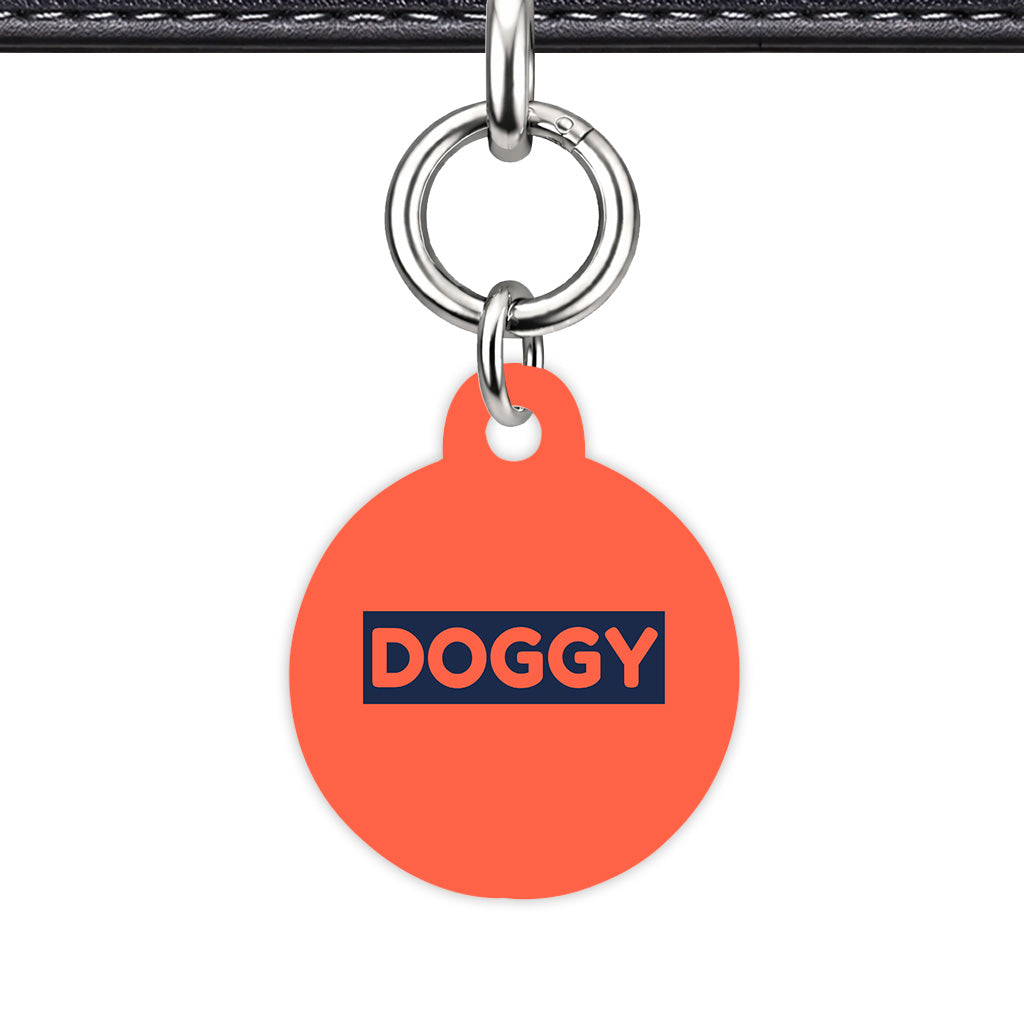 Tomato Red & Navy Circle Shape Silver Ring QR Smart Pet ID Tag