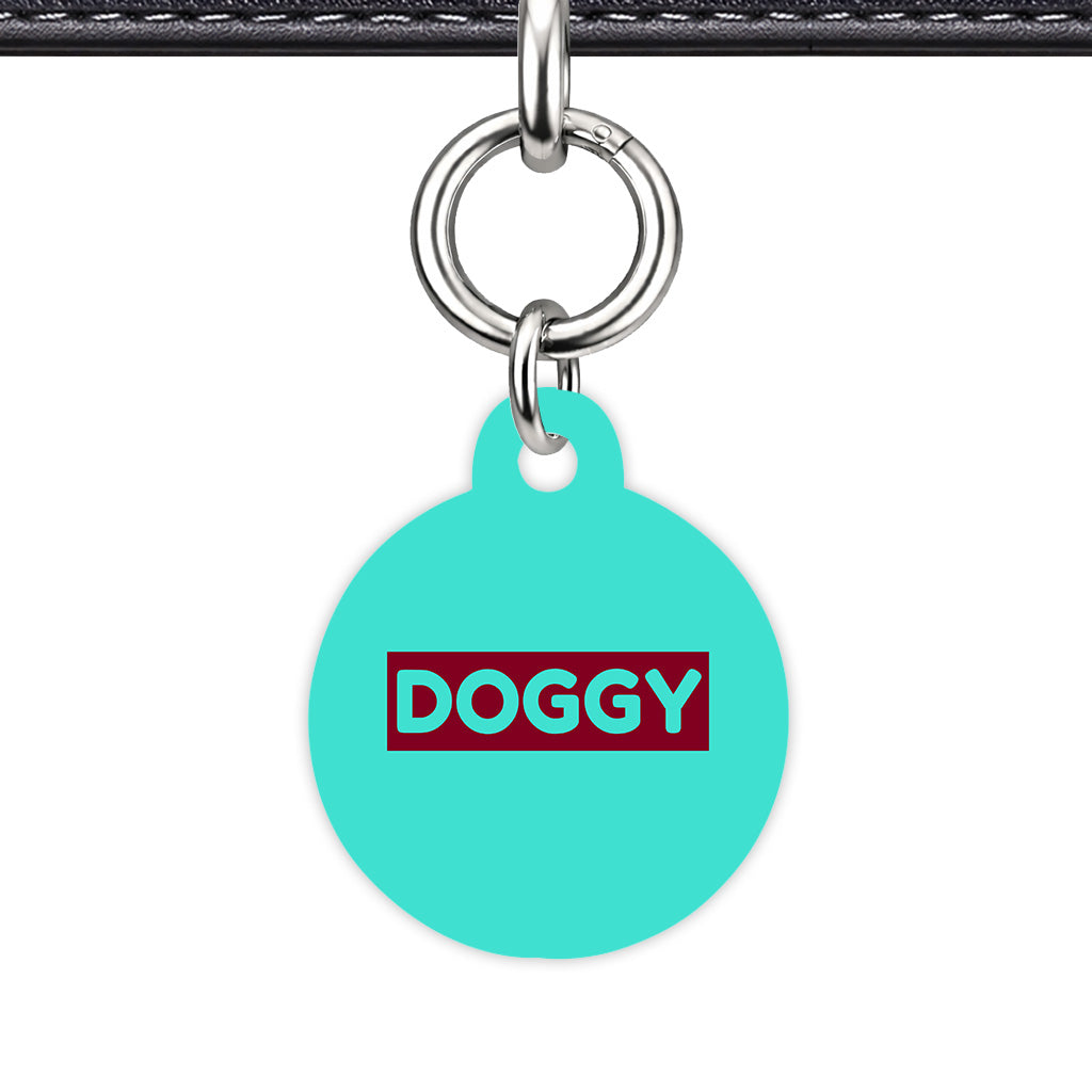 Turquoise & Burgundy Circle Shape Silver Ring QR Smart Pet ID Tag