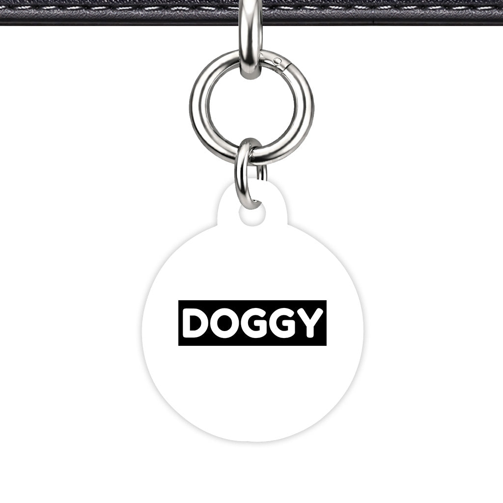 White & Black Circle Shape Silver Ring QR Smart Pet ID Tag