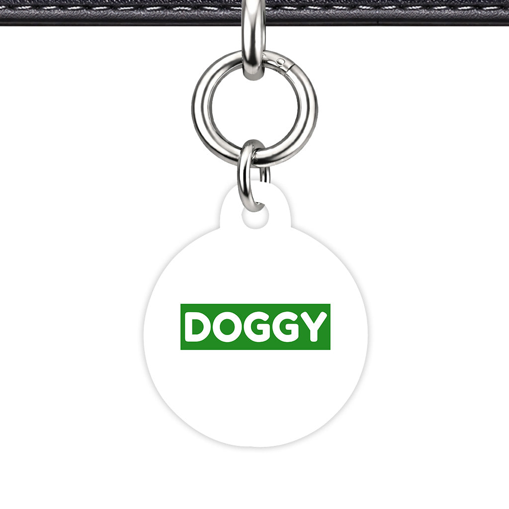 White & Forest Green Circle Shape Silver Ring Classic Pet ID Tag