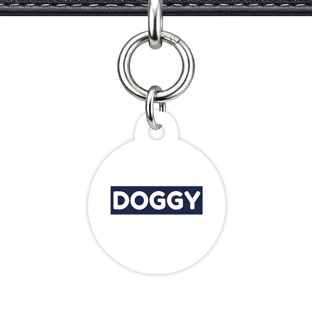 White & Navy Circle Shape Silver Ring Classic Pet ID Tag