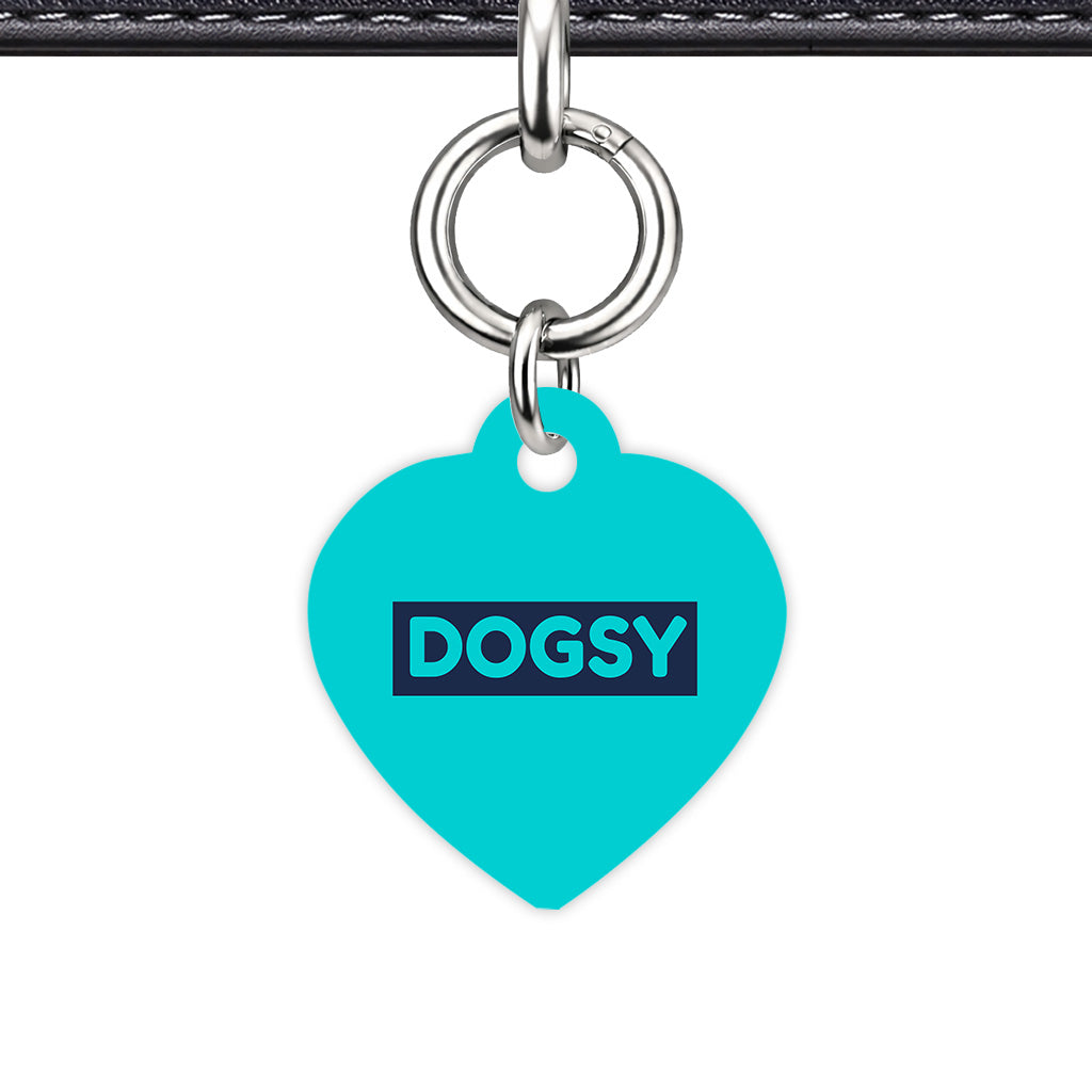 Aqua & Navy Heart Shape Silver Ring Classic Pet ID Tag
