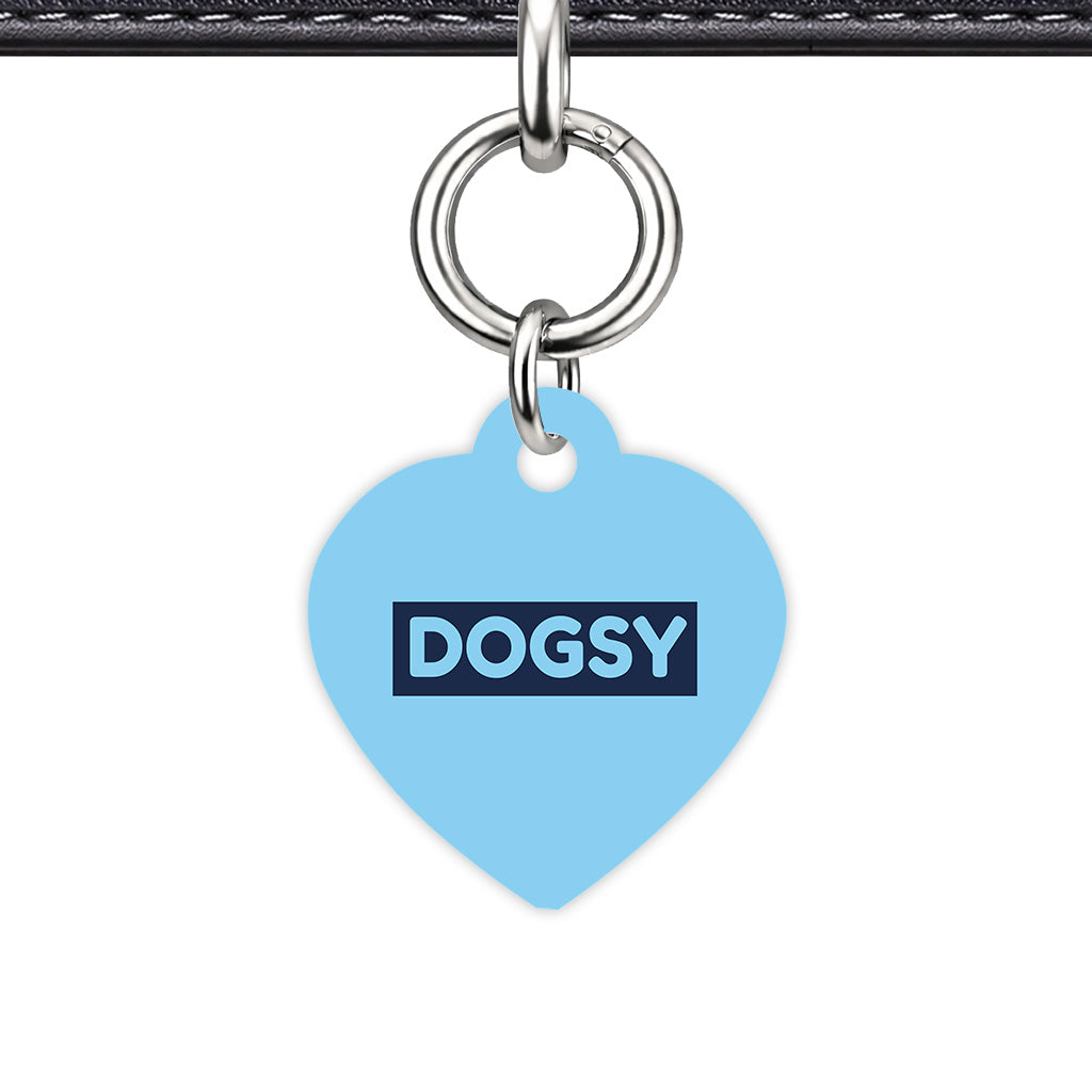 Baby Blue & Navy Heart Shape Silver Ring QR Smart Pet ID Tag