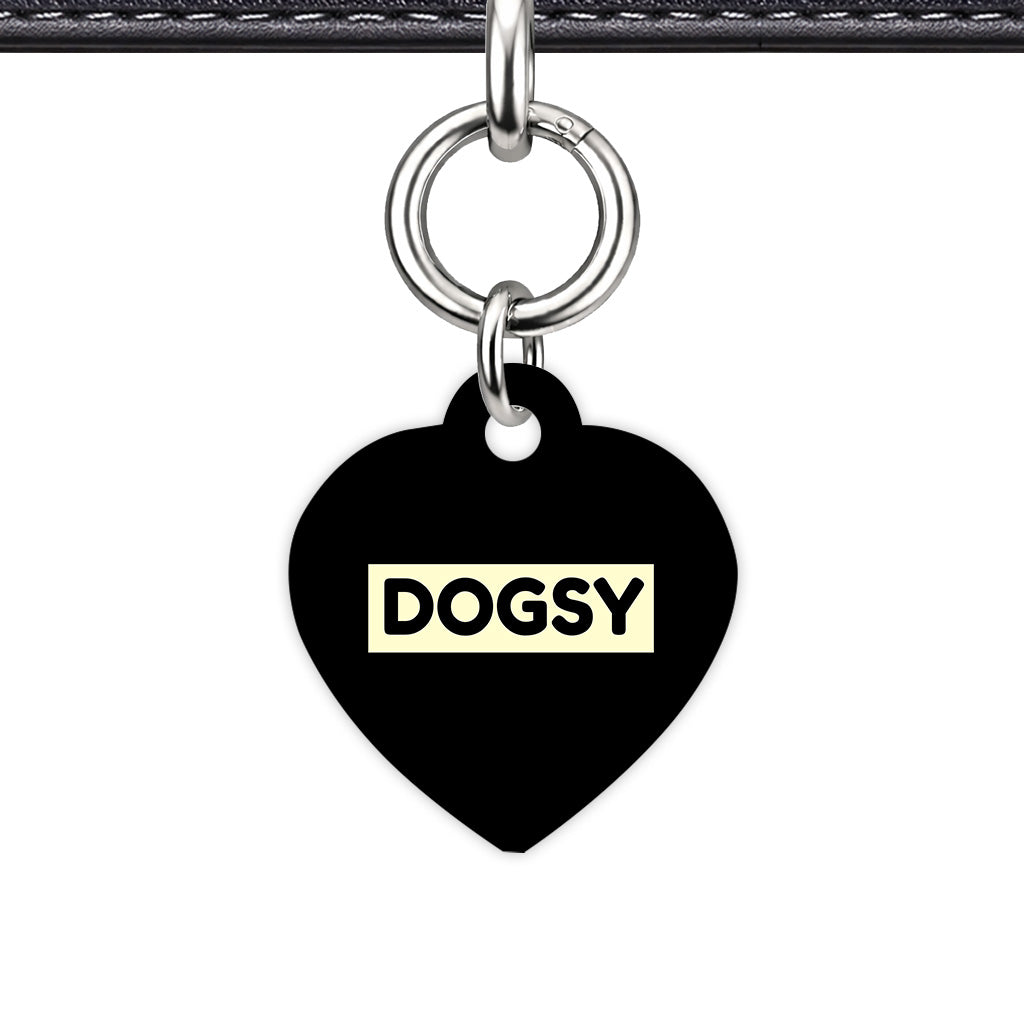 Black & Cream Heart Shape Silver Ring QR Smart Pet ID Tag