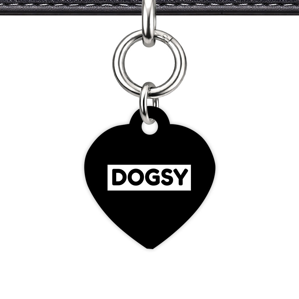 Black & White Heart Shape Silver Ring Classic Pet ID Tag