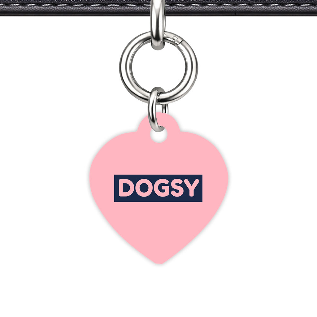 Blush & Navy Heart Shape Silver Ring Classic Pet ID Tag