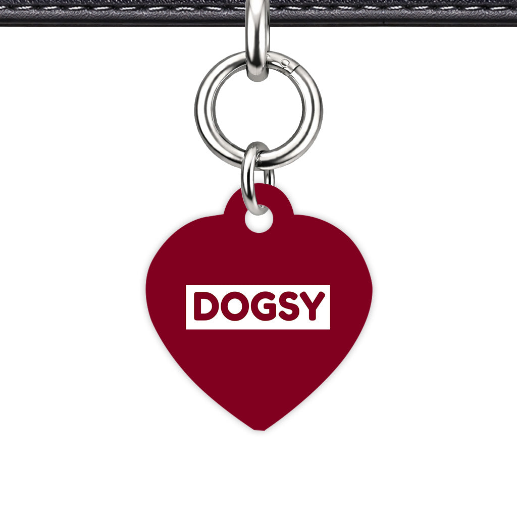 Burgundy & White Heart Shape Silver Ring QR Smart Pet ID Tag