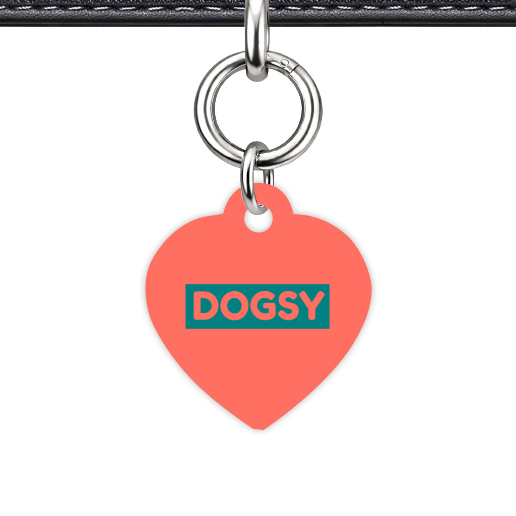 Coral & Teal Heart Shape Silver Ring Classic Pet ID Tag