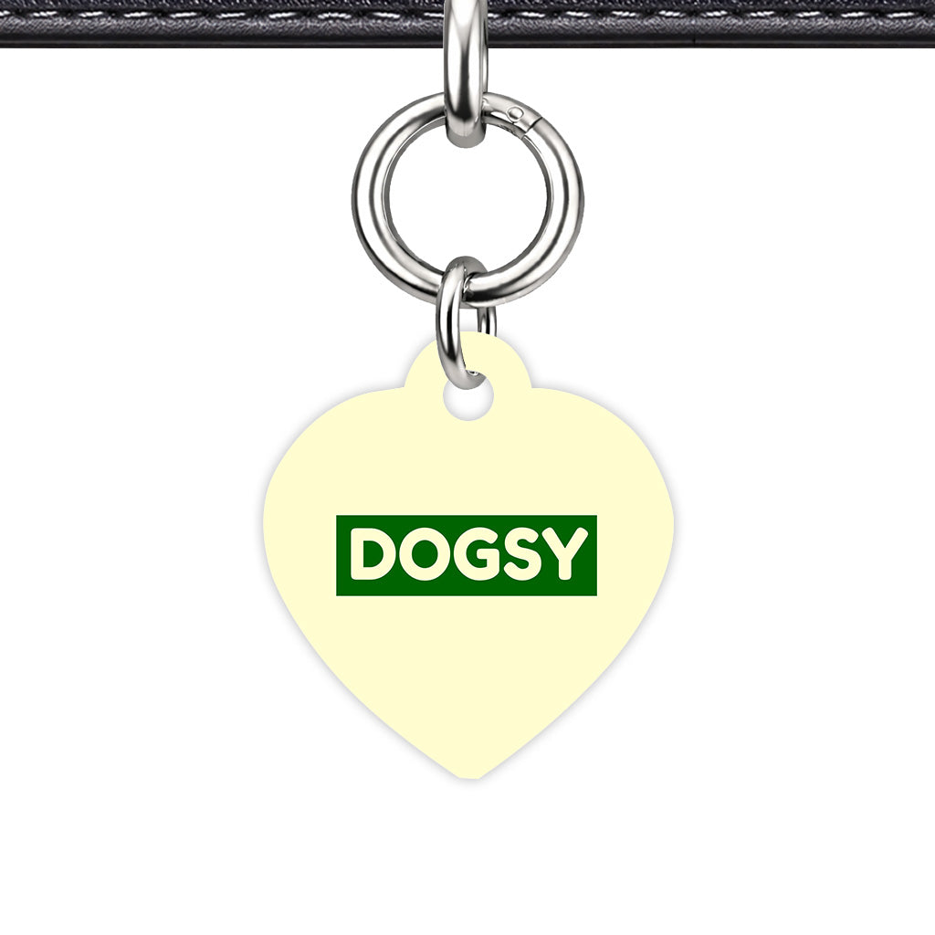 Cream & Dark Green Heart Shape Silver Ring QR Smart Pet ID Tag