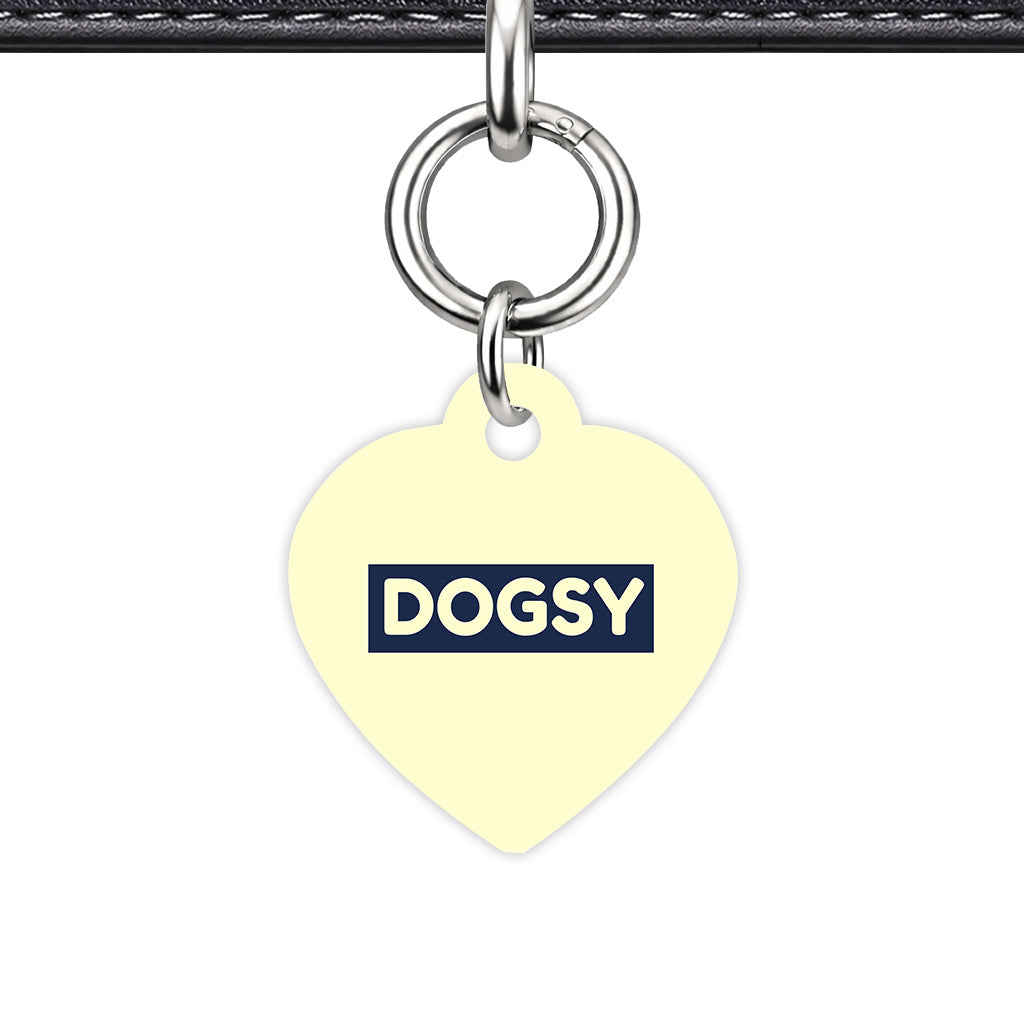 Cream & Navy Heart Shape Silver Ring QR Smart Pet ID Tag