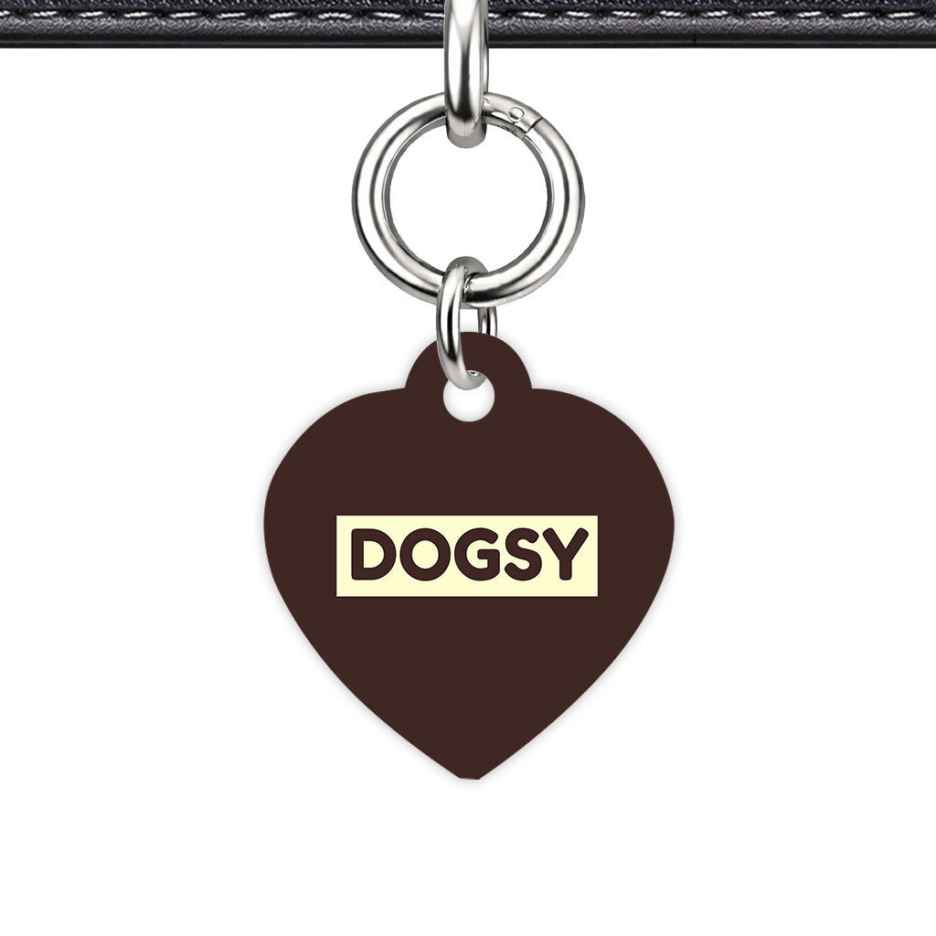 Dark Brown & Cream Heart Shape Silver Ring Classic Pet ID Tag