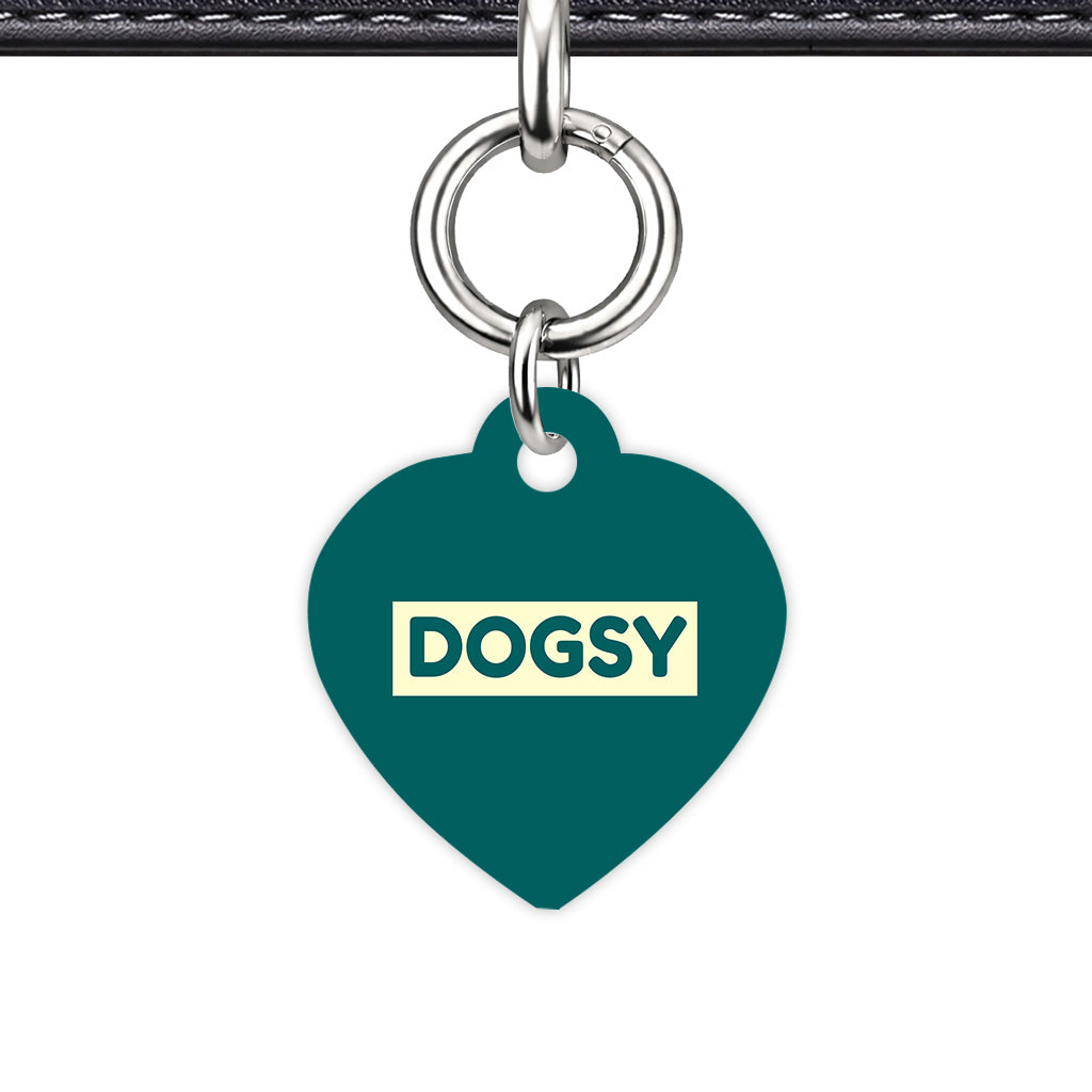 Dark Teal & Cream Heart Shape Silver Ring Classic Pet ID Tag