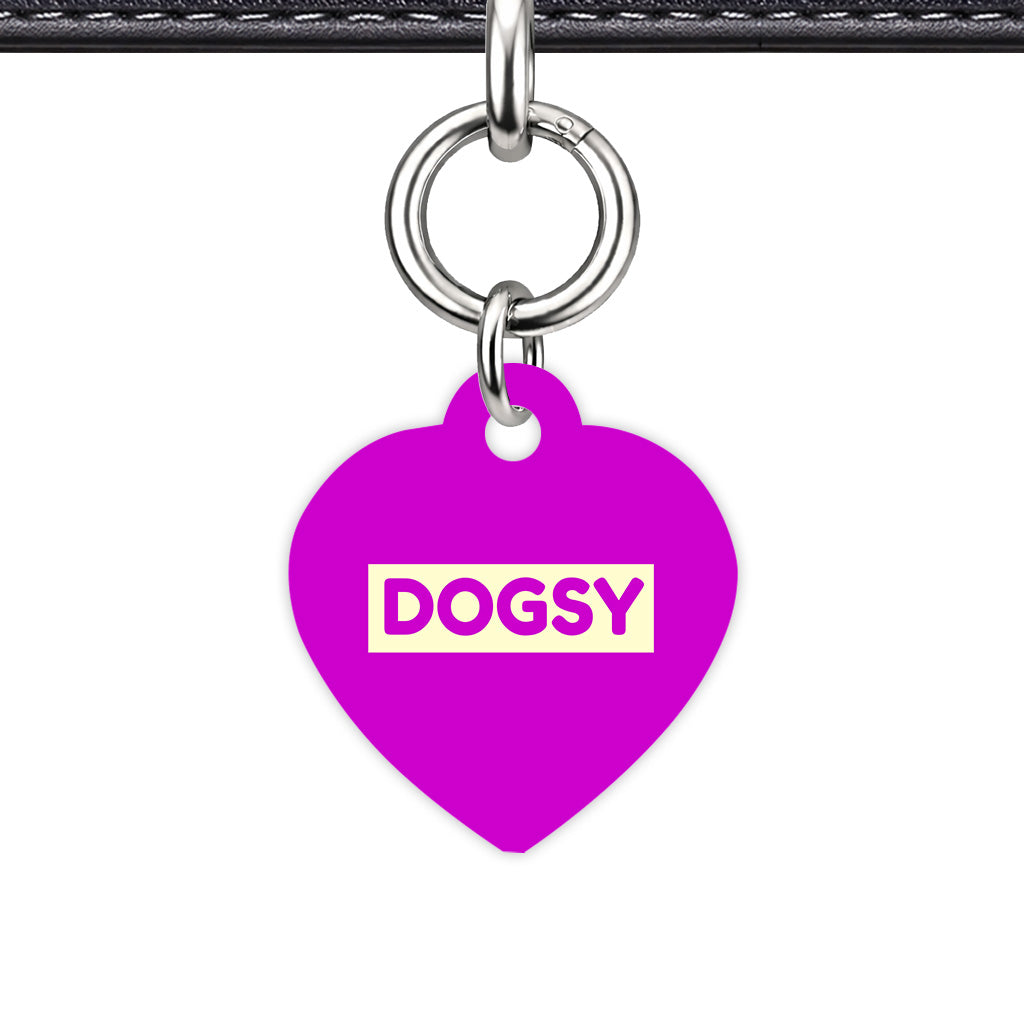 Deep Magenta & Cream Heart Shape Silver Ring Classic Pet ID Tag