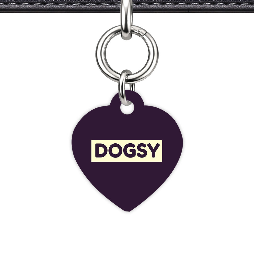 Deep Purple & Cream Heart Shape Silver Ring QR Smart Pet ID Tag