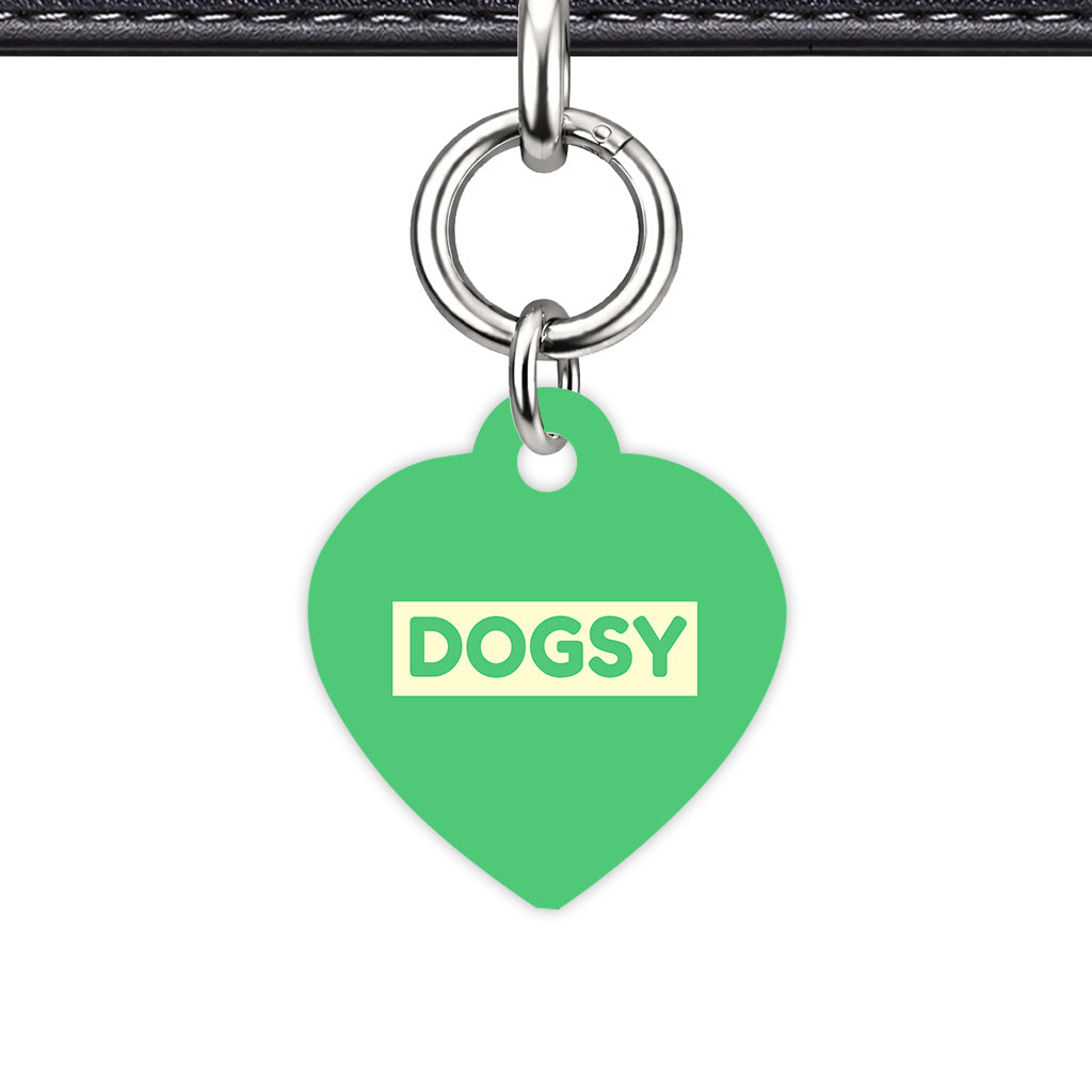 Emerald Green & Cream Heart Shape Silver Ring Classic Pet ID Tag