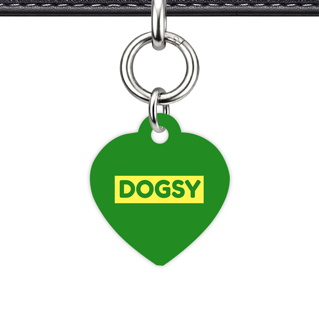 Forest Green & Lemon Heart Shape Silver Ring Classic Pet ID Tag