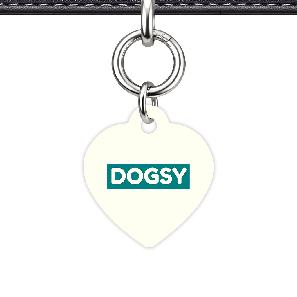 Ivory & Teal Heart Shape Silver Ring QR Smart Pet ID Tag