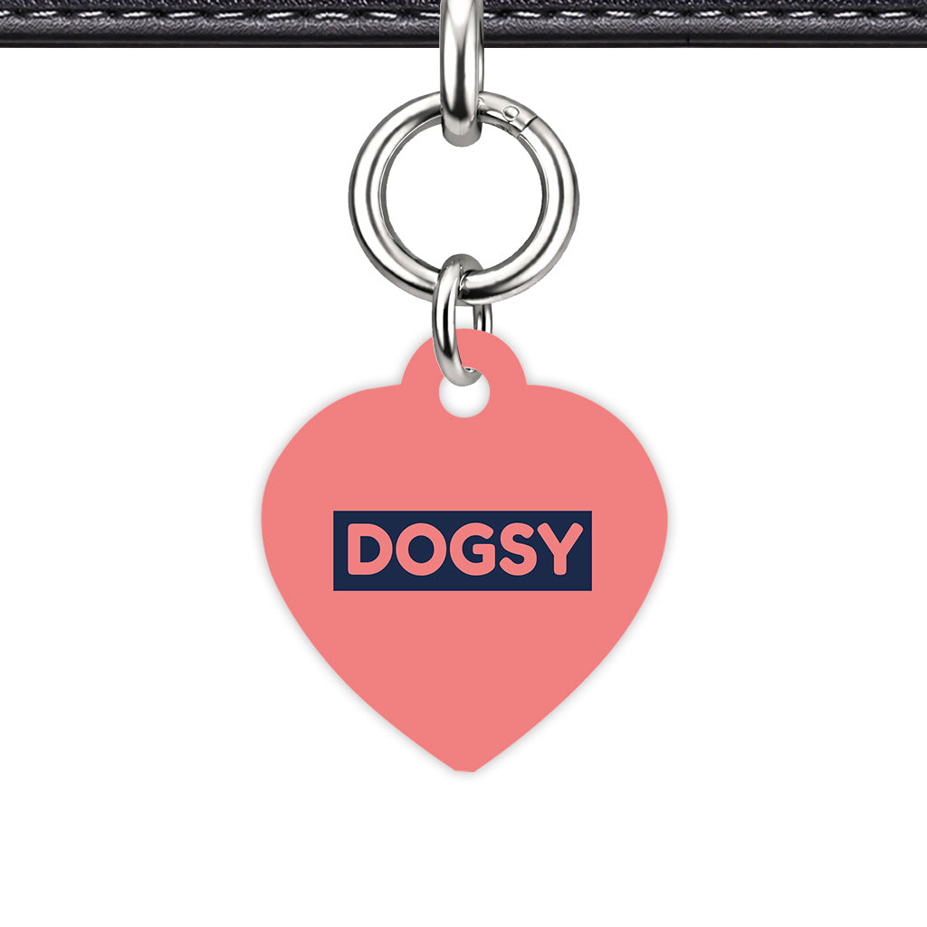Light Coral & Navy Heart Shape Silver Ring QR Smart Pet ID Tag