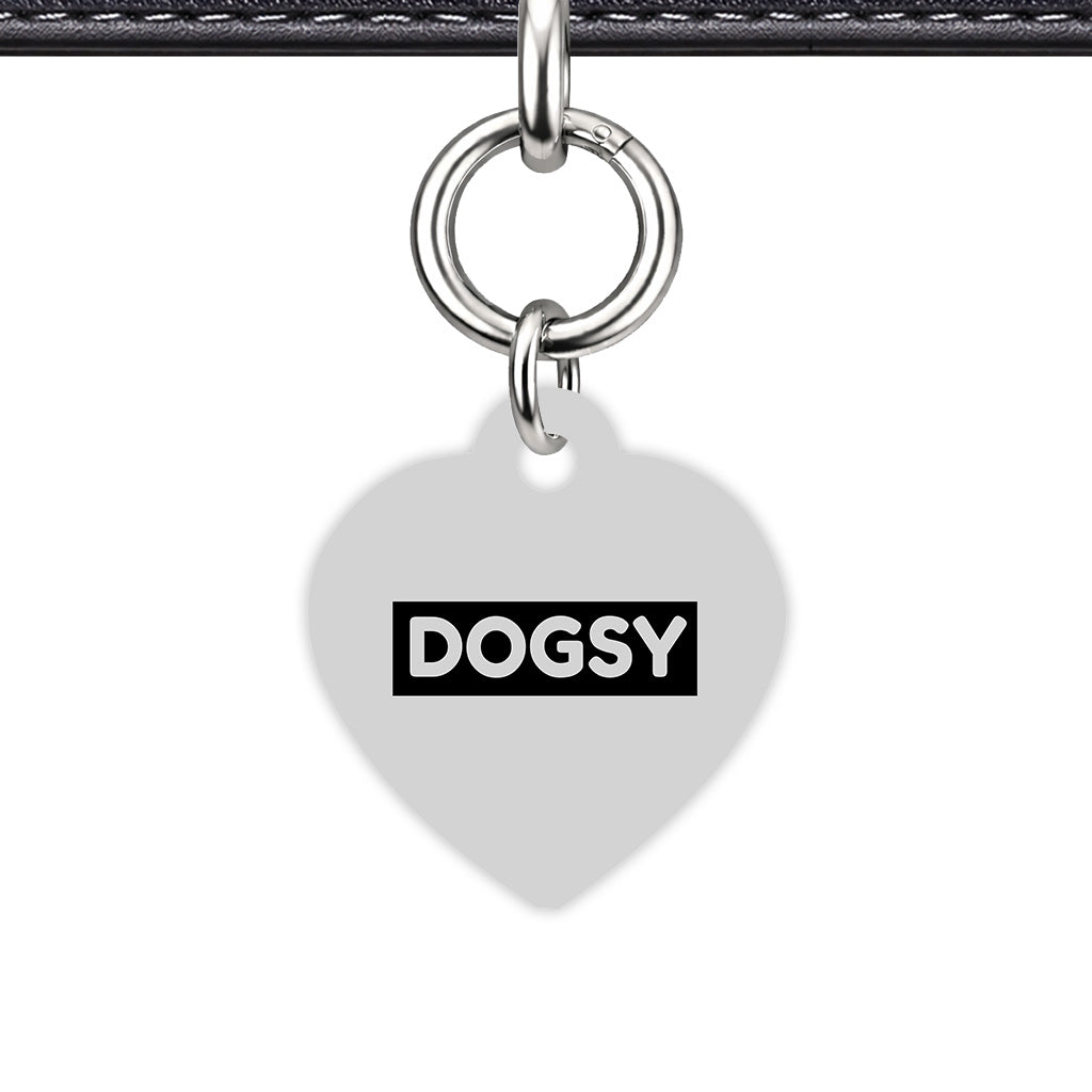 Light Grey & Black Heart Shape Silver Ring QR Smart Pet ID Tag