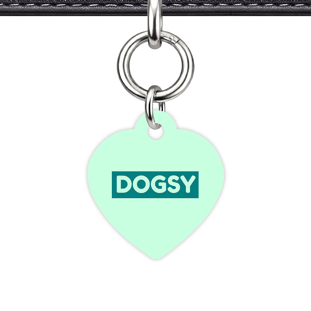 Light Mint & Teal Heart Shape Silver Ring Classic Pet ID Tag