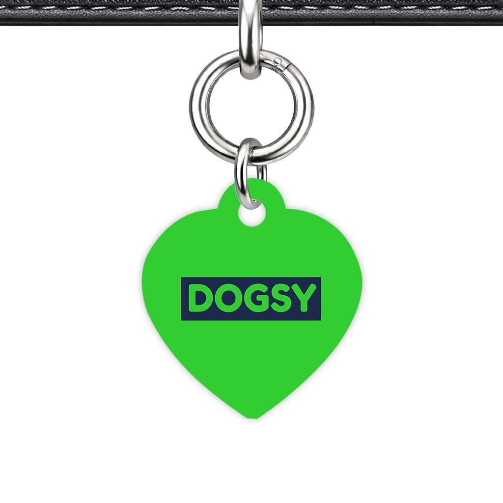 Lime & Navy Heart Shape Silver Ring QR Smart Pet ID Tag