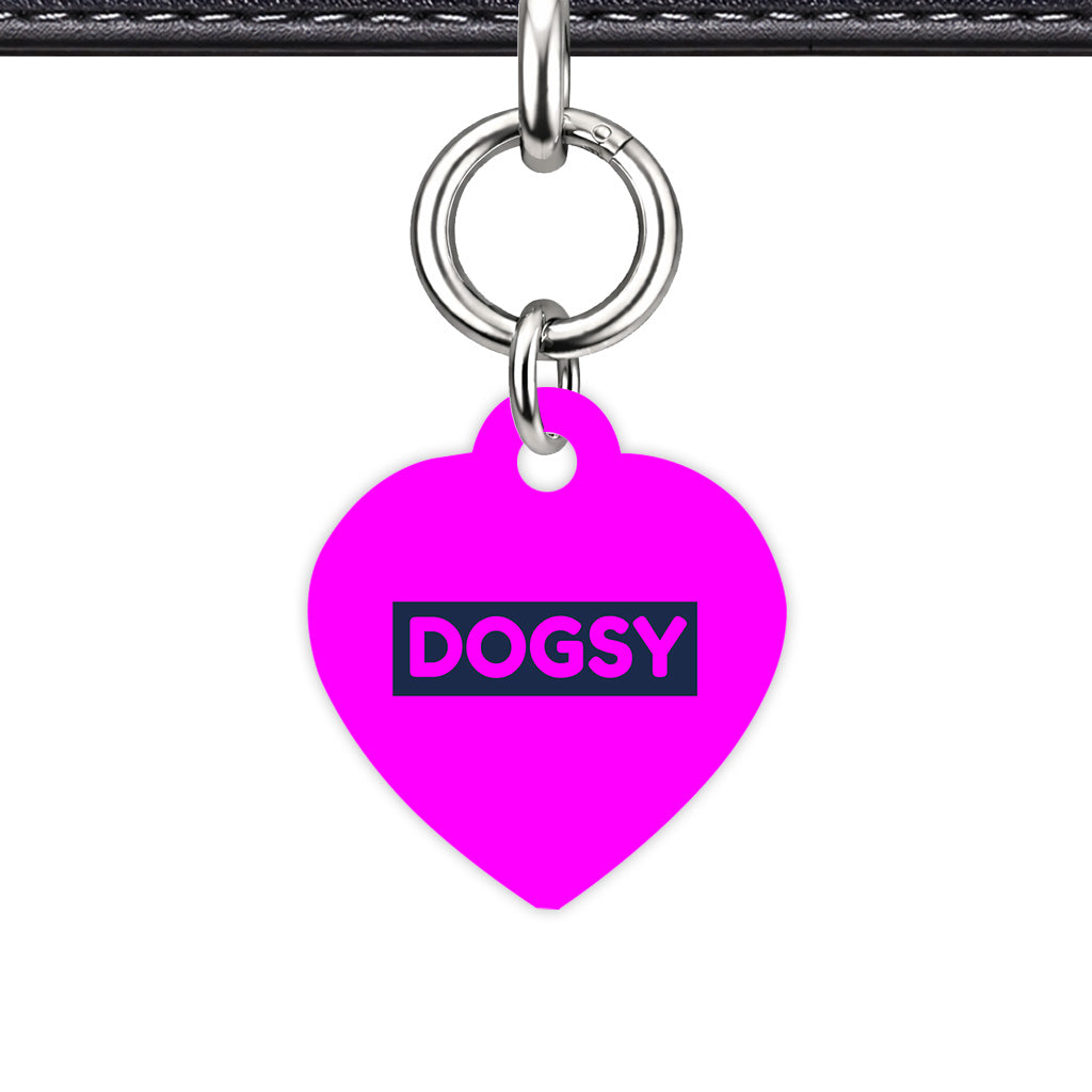 Magenta & Navy Heart Shape Silver Ring QR Smart Pet ID Tag