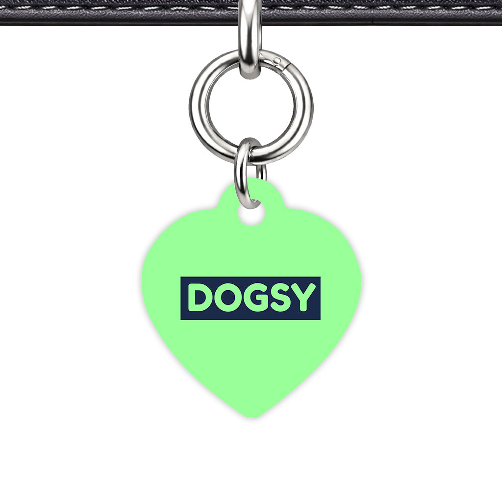 Mint & Navy Heart Shape Silver Ring Classic Pet ID Tag