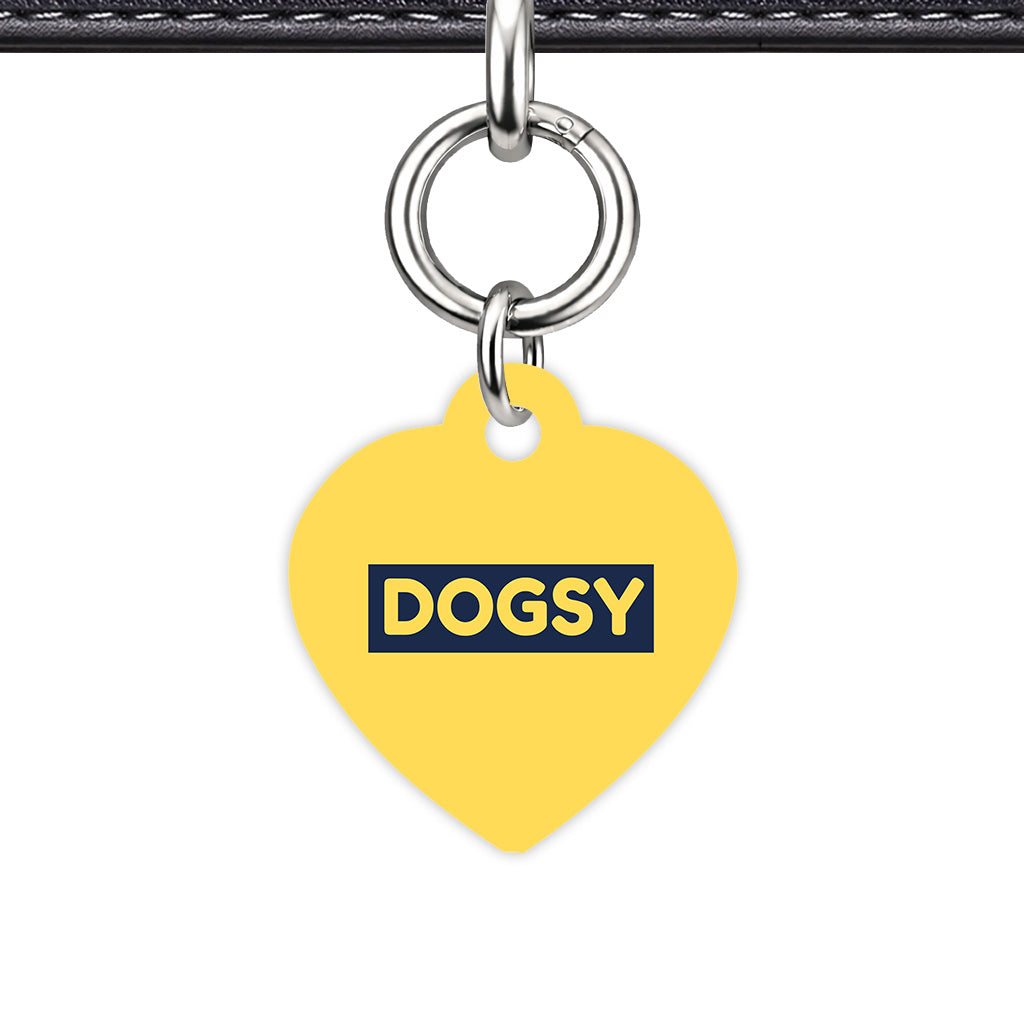Mustard & Navy Heart Shape Silver Ring QR Smart Pet ID Tag