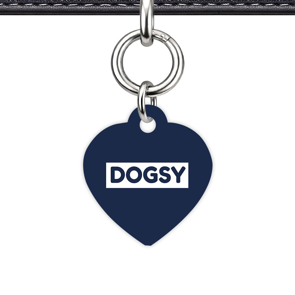 Navy & White Heart Shape Silver Ring Classic Pet ID Tag