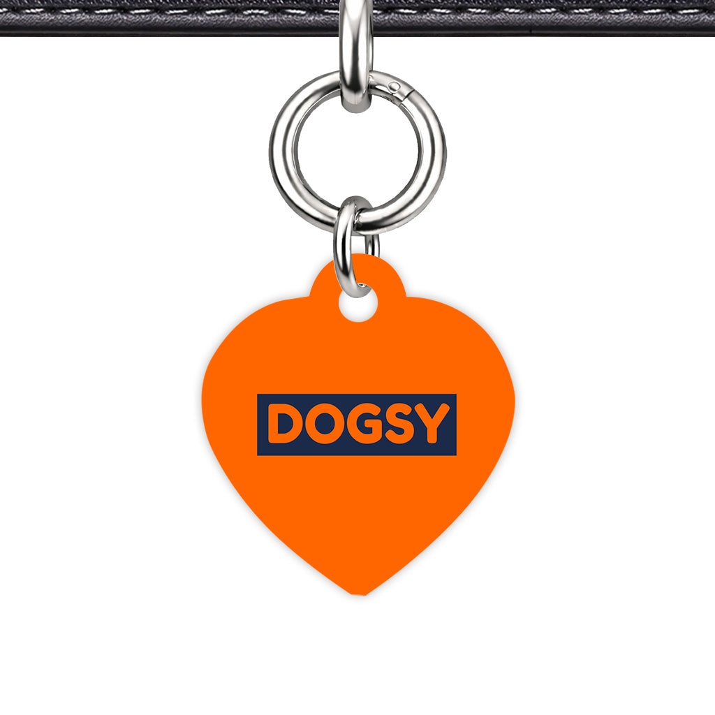 Orange & Navy Heart Shape Silver Ring Classic Pet ID Tag