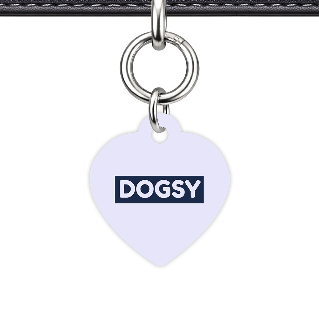 Pale Lavender & Navy Heart Shape Silver Ring Classic Pet ID Tag