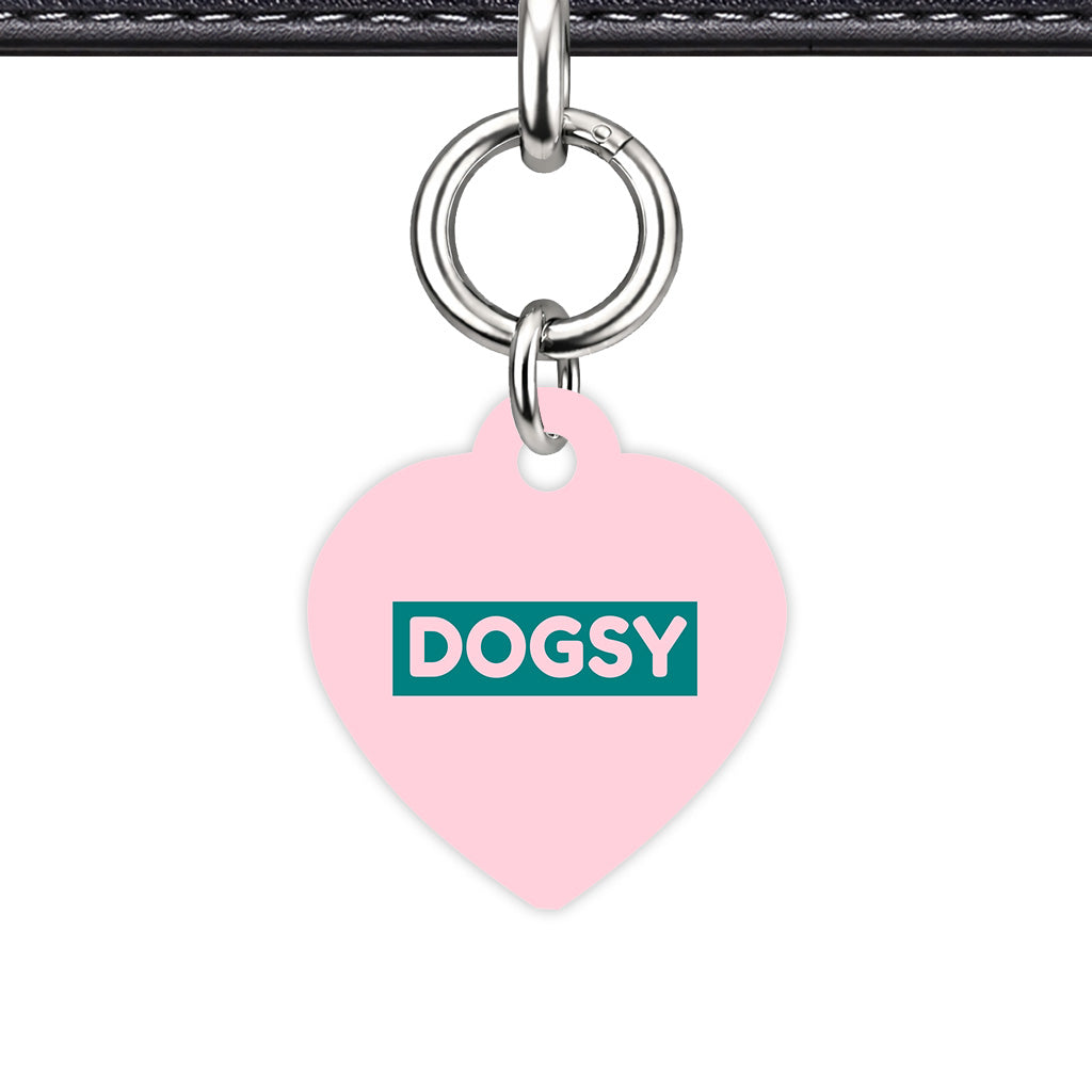 Pale Pink & Teal Heart Shape Silver Ring Classic Pet ID Tag